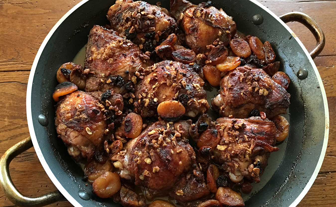 Ruthie Cohen's Chicken Marrakesh is cooked with dried cherries, other dried fruit, olives, and pecans. | Photo by Ruthie Cohen
