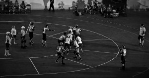 Tofu (second from left) spends many of her weekends traveling for roller derby, including with Bleeding Heartland Roller Derby, pictured here competing in Nashville, Tennessee, in 2014. | Photo by Cory Layman