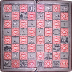 "The Checkered Game of Life" — which focused on worldly activities, such as attending college, marrying, and getting rich — was first produced in 1860. | Public domain
