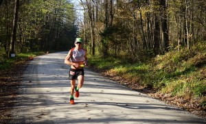 The Tecumseh Trail Marathon's overall men’s winner, Matt Flaherty of Bloomington, beat the course record by six seconds. | Photo by Alison Polley
