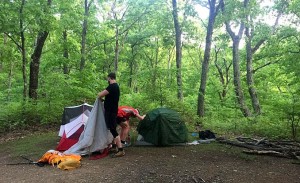 Waterford, left, and friends set up camp. | Courtesy photo