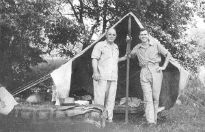 RLJ, right, with Ross Lockridge Sr. camping at the old Lockridge farm on the Eel River in Miami County in the summer of 1942. | Photo by Ernest Lockridge