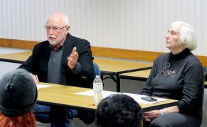 Jim Allison and his wife, Tomi, discuss democratic reforms — including the Electoral College — at Inaugurate the Revolution in January 2017 at the Monroe County Public Library. | Limestone Post