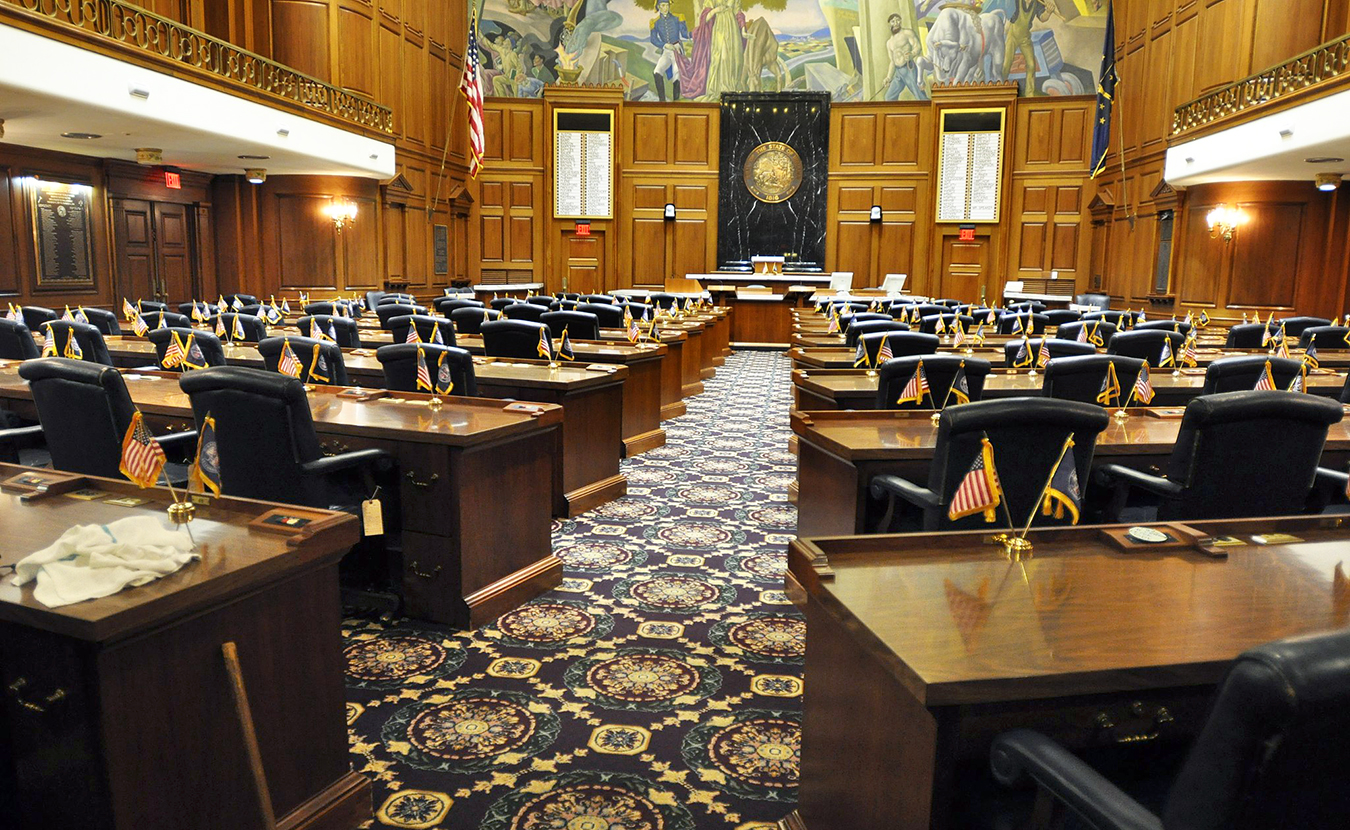 With the Indiana primaries over, IU research associate and policy analyst Luke Wood looks at how the Trump era has affected Democratic politicians and voters in Indiana ahead of the 2018 midterm election in November. The election could have a large impact on the makeup of the Indiana Senate and House (the House chambers are pictured here). | Photo courtesy of the Indiana Statehouse