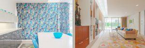 The Millers' blue-tiled kitchen (left) and a sitting room that was always referred to as the "TV room." | Photos by Adam Reynolds