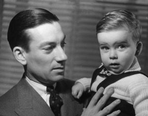 Hoagy Carmichael holds son Hoagy Bix Carmichael in the early 1940s. While Hoagy Bix was in town for IU Theatre’s production of "Stardust Road: A Hoagy Carmichael Musical Journey," he talked with Michael G. Glab about growing up in Hollywood, his famous namesakes (Hoagy and Bix), and the musical premiering in Bloomington. | HC Series 3, Box 3, item 33. Hoagy Carmichael Collection, Archives of Traditional Music, Indiana University