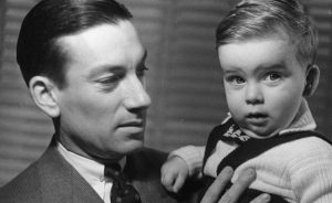 Hoagy Carmichael holds son Hoagy Bix in the early 1940s. More recently, Hoagy Bix was in town for IU Theatre’s production of "Stardust Road: A Hoagy Carmichael Musical Journey," and he talked with writer Michael G. Glab about growing up in Hollywood, his famous namesakes (Hoagy and Bix), and the musical that is premiering in Bloomington. | HC Series 3, Box 3, item 33. Hoagy Carmichael Collection, Archives of Traditional Music, Indiana University