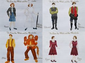 Cardinal Stage's production of 'The Lion, The Witch, and The Wardrobe' transforms a small cast into the magical creatures of Narnia using everyday objects. | Sketch by Kayla Cieslinski, costume designer