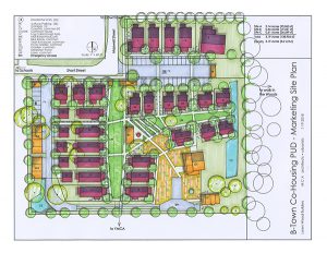 A more recent rendering of the Bloomington Cohousing site. | Courtesy image