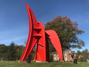 Alexander Calder's large red sculpture in front of the MAC has a title to think about: 'Peau Rouge.' The work was finished in 1970 and has been repainted several times over with Calder's iconic red. | Photo by Samuel Weslch Sveen