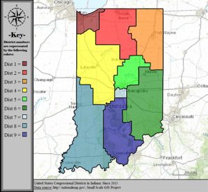 Indiana's congressional districts have looked like this since 2013. | Public Domain