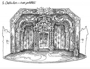 Higgins creates a variety of sketches for each set design to guide the building process, such as this one of the castle doors. | Courtesy photo