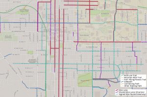 This map from the City of Bloomington shows bike and trail routes in the downtown area. Click here to see the complete version. | Courtesy image