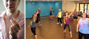 (left) Writer Jennifer Pacenza, pictured far right at a Bollywood dance class, spoke with experts who say a body-positive fitness model is more important for achieving physical and mental well-being than exercise regimens promoted by fitness and weight-loss industries. Pacenza says it's important to find a way that you love to move your body. | Limestone Post (right) When Syd Bohuk’s alarm chimes, they swallow a bright blue pill, and continue with their day. Bohuk says this pill — PrEP, an HIV-preventive medication — has become a part of their daily routine, and is much less scary than they had originally anticipated. | Photo by Nicole McPheeters