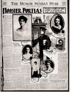 A photo of Leach (far right column, bottom) appeared on the front page of 'The Muncie Sunday Star' on April 5, 1908. The feature was devoted to “Hoosier Portias: Indiana Women Who Are Making a Success at the Legal Profession.” One of the three articles, written by Indiana Supreme Court Justice John V. Hadley, was headlined, “Not the Proper Field for Women.”