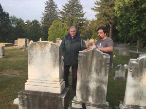 Horror film veteran George Stover (left) and Mair on location in Towson, Maryland. Mair said the trip to Maryland, where Stover lives, has been the film company’s biggest expense so far. | Courtesy photo