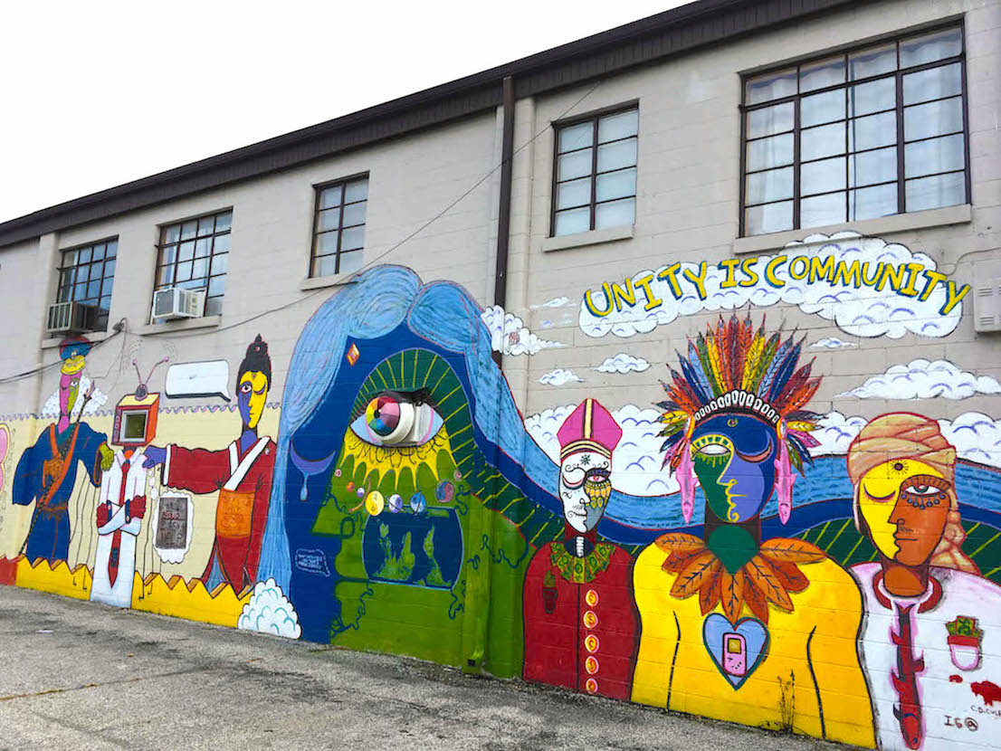 One of many on the Artisan Alley building painted from 2017-2019, ‘Unity Is Community’, 222 W. 2nd St., artist — C.D. Culpepper