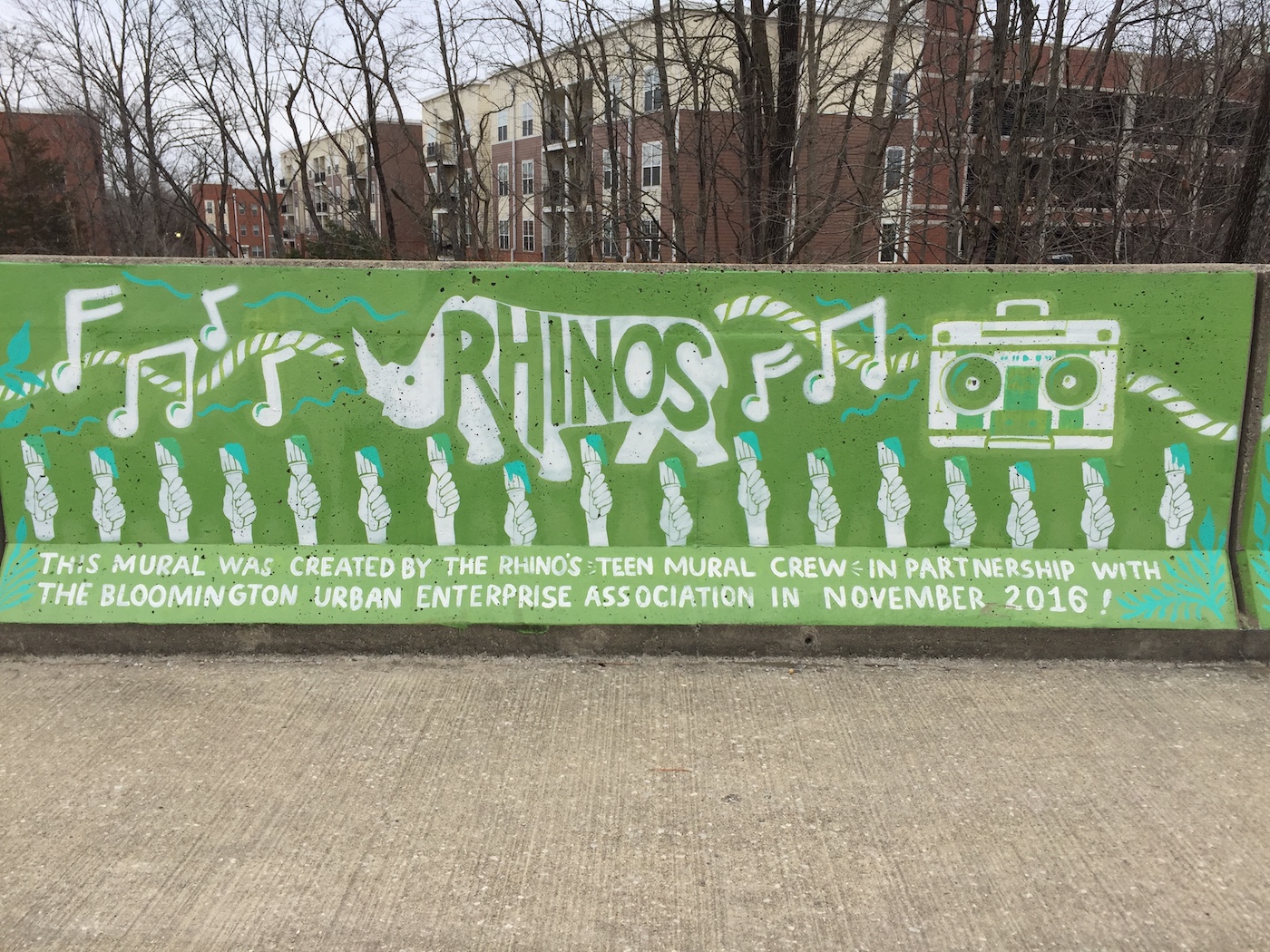 Detail of Maple Heights Bridge (2017), 850 N. Rogers St., artists — members of Rhino’s Youth Center