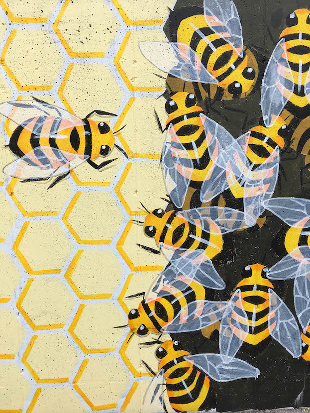 (27) Detail of Bitzer's Wall, 'The Bee-Line' (2018), 921 S. Morton St., artist — Lily Hollinden