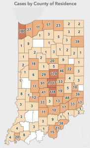 This Indiana Coronavirus Map shows cases by county of residence as of March 31. The site shows other data and is updated daily by the Indiana State Department of Health.
