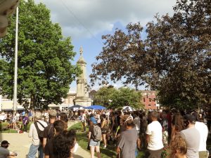 On the evenings of July 6 and July 7, between 400 and 500 protesters gathered peacefully at the Monroe County Courthouse to express outrage at anti-Black violence, racial aggression, and profiling. | Photo by Limestone Post