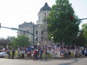Protesters prepare to march through the streets of Bloomington on July 7. | Limestone Post