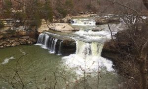The largest waterfall by volume in Indiana is Upper Falls in the Cataract Falls State Recreation Area (above) in Owen County. But Walker says not hiking a mile north along Mill Creek to Lower Falls would be a mistake, ‘because it’s a beautiful falls in its own right.’ | Limestone Post