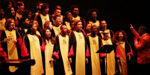 The IU African American Choral Ensemble (above) and IU Soul Review, among others, completed a number of projects at Primary Sound Studios, “using all the COVID protocols,” Belser says. | Courtesy photo