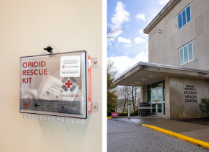 Indiana funds 430 NaloxBox units statewide. Stocked with naloxone, they are installed in public places and help reverse overdoses. The NaloxBox above is in the front entry of the IU Health Center, 600 N. Eagleson Ave., which is open 24/7. | Photos by Benedict Jones