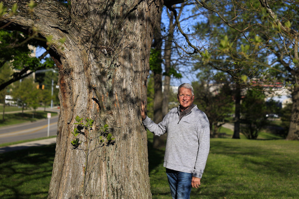 Mike Girvin, landscape coordinator at Indiana University, by a sassafras tree on East 17th Street. | photo by Jeremy Hogan