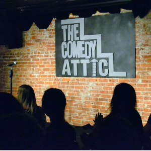 The Comedy Attic, on the corner of South Walnut and East 4th streets