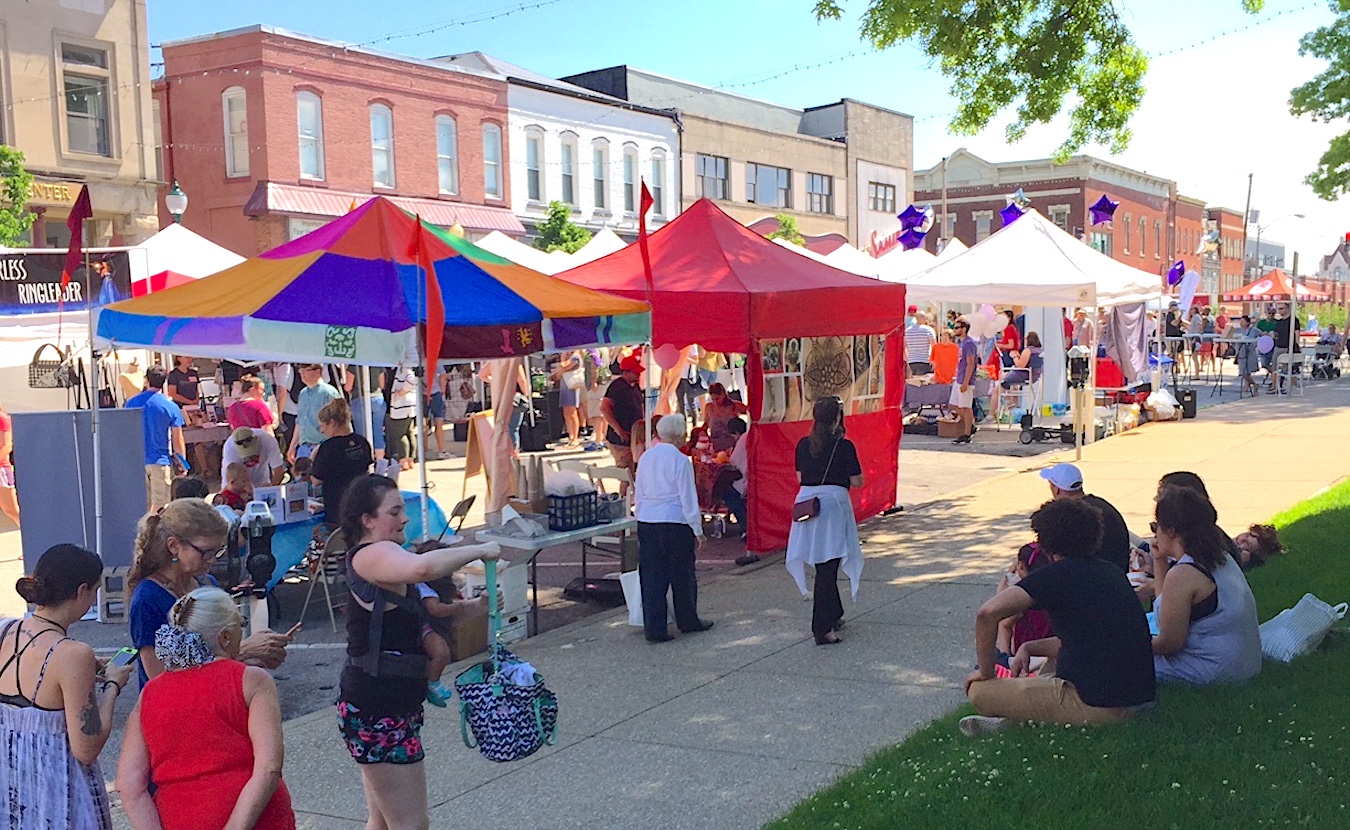 Artist tents line 6th Street in front of the Monroe County Courthouse at a previous Arts Fair on the Square. The event is returning to Bloomington on June 24, from 10 a.m. to 5 p.m. Visitors can connect with artists and participate in a variety of interactive arts experiences.