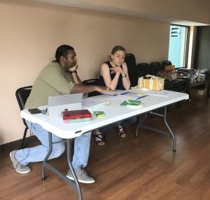 Stage Manager Sareek Hosein (left) and Director Cassie Hakken are pictured before an early blocking rehearsal in June. | Photo courtesy of Off Night Productions