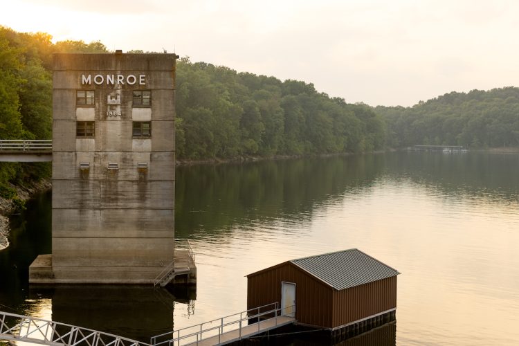 The primary reason Salt Creek was dammed in the 1960s was to control floodwaters downstream. While the Monroe Lake Control Tower (above) regulates water flow from the reservoir through the dam, the rest of Lake Monroe has become a valuable resource for drinking water, recreation, industry, wild habitat, and other uses well beyond its watershed. | Photo by Anna Powell Denton