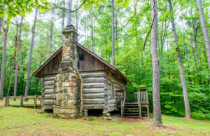 Brooks Cabin, July 2019, Digital image | The 1870s era Brooks Cabin typifies the more than 80 homes that occupied today’s Deam Wilderness in the late-19th century. Forest Service officials relocated this structure from its original site on the Little Blue River to the Deam’s western edge.