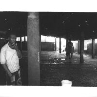 l’Abattoir, (Slaughterhouse), Conakry, Guinea, 2009, Gelatin Silver Print. Men clean up after a day’s work.