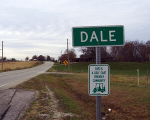 Road sign for Dale, Indiana.