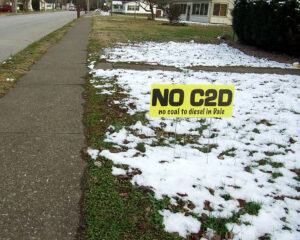A “No C2D” sign in a yard in Dale, Indiana.