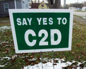 A "Say Yes to C2D" sign in Dale, Indiana.
