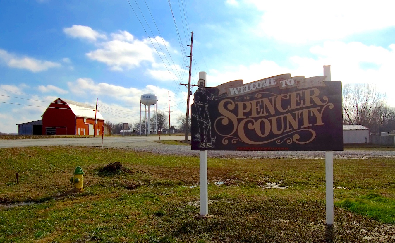 A sign greeting visitors to Spencer County, Indiana.
