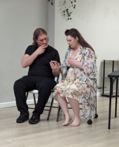 Jeremy J Weber: “Choosing these plays allows us to present themes and stories that will fit into our company mission to make our audiences question what it means to be an observer of these moments of life.” (Above, left, with Dania Leova during a rehearsal) | Photo provided