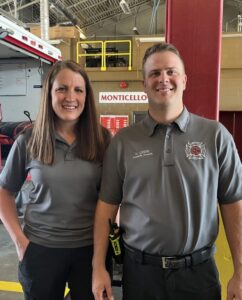 Registered nurse Courtney Dyer (left) and paramedic Nick Green started Project Sprout in the Monticello, Indiana, fire department expanded MIH program.