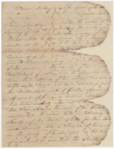 Show-cause order served on James Madison, Secretary of State, 1802; Records of the Supreme Court of the United States; Record Group 267; National Archives. The document shows damage from the 1898 fire in the Capitol Building. | Source: NationalArchives.gov