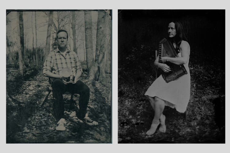 Megan Snook had a fast-paced life of traveling the world as a photojournalist. Becoming a mother changed that. And tintype photography has helped her “to appreciate the things which are most precious in this life.” Above, Snook’s tintypes of James Seaver (left) and Stephanie Duckworth. See gallery below.