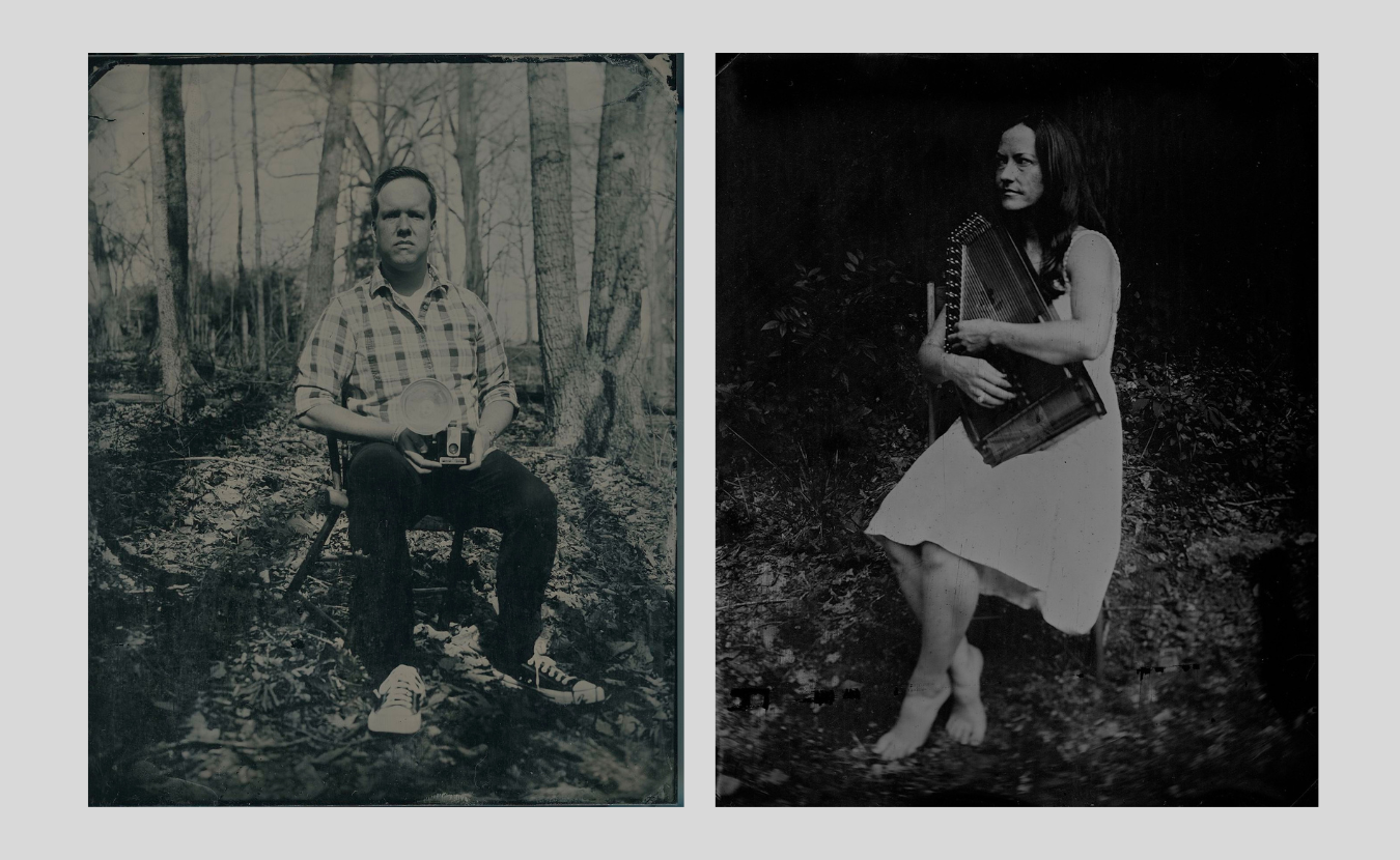 Megan Snook had a fast-paced life of traveling the world as a photojournalist. Becoming a mother changed that. And tintype photography has helped her “to appreciate the things which are most precious in this life.” Above, Snook’s tintypes of James Seaver (left) and Stephanie Duckworth. See gallery below.