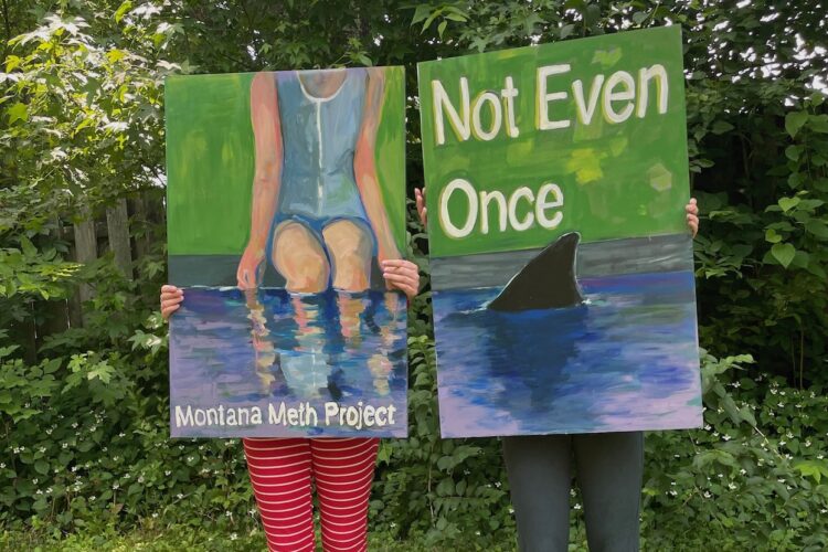 Bloomington high school student Hazel Hammerstein founded the nonprofit Indiana Prevention Project. Above, Hazel and her sister’s mural for the Montana Meth Project, which inspired Hazel to start a similar project in Indiana when she and her family moved back to Bloomington. | Courtesy photo