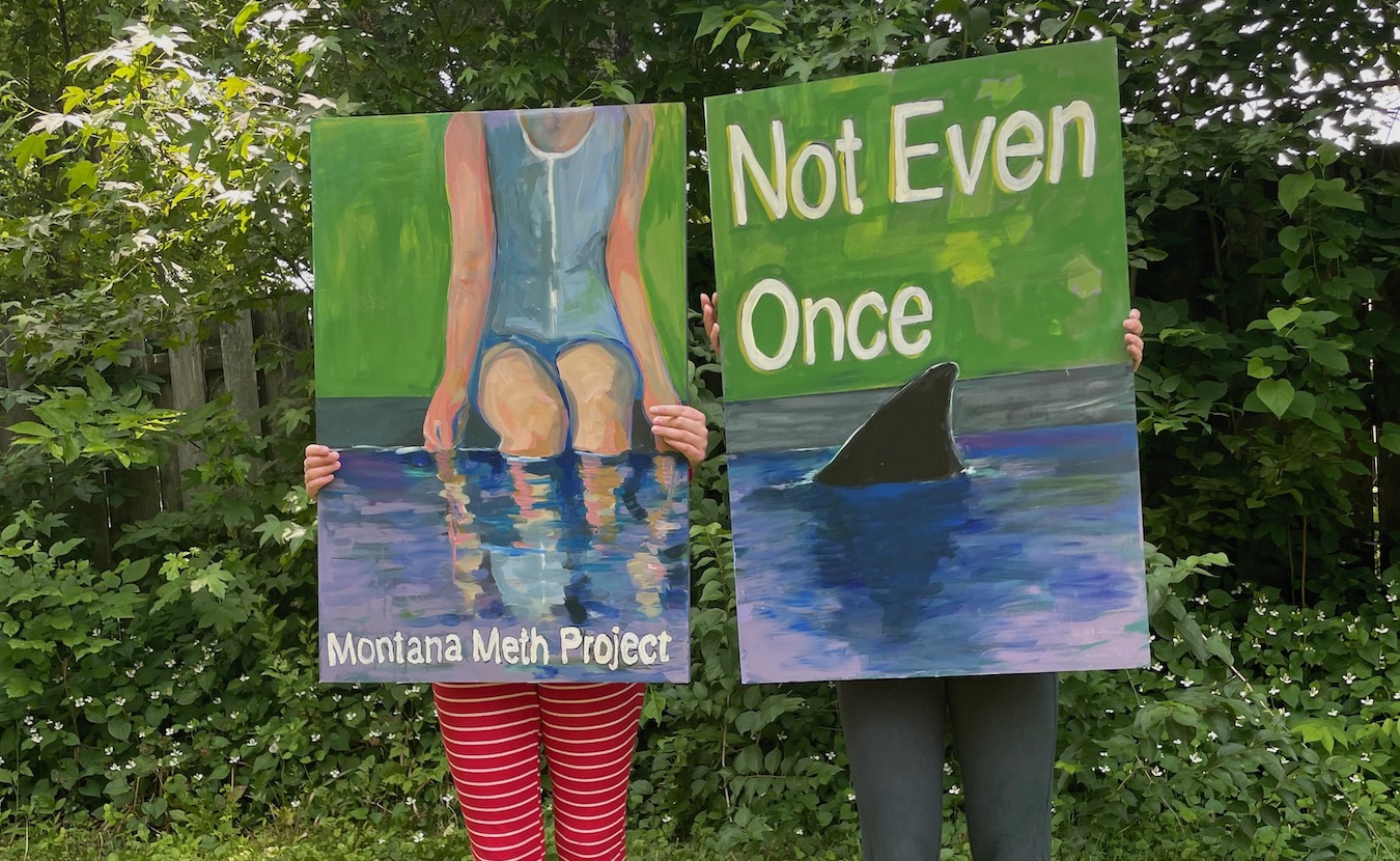 Bloomington high school student Hazel Hammerstein founded the nonprofit Indiana Prevention Project. Above, Hazel and her sister’s mural for the Montana Meth Project, which inspired Hazel to start a similar project in Indiana when she and her family moved back to Bloomington. | Courtesy photo