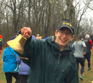 Interpretive Naturalist Jill Vance organizes popular events on and around Monroe Lake year-round. Above, she rings in the new year and the start of the First Day Trail Run and Walk, held each New Year’s Day at Fairfax SRA. | Limestone Post