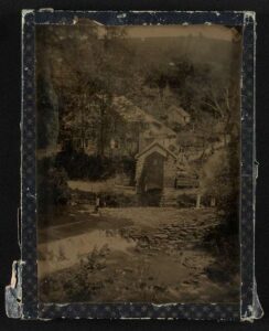 This 1858 photograph is one of the earliest tintypes and shows Thomas Livezey’s mill and house, alongside Wissahickon Creek in Glen Fern, Pennsylvania. | <a href="https://loc.getarchive.net/collections/americana-collection" target="_blank">The Americana collection of Marian Sadtler Carson, Library of Congress</a>