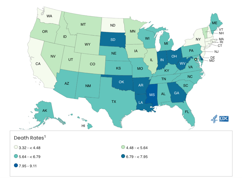 2022 infant mortality rates by state, per 1,000 live births. | Source: CDC National Center for Health Statistics